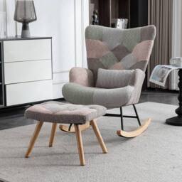 Fascinate Multicolour Fabric Wingback Rocking Chair With Footstool - thumbnail 1