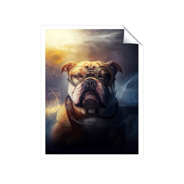 "Warren Reed - Designer Bulldog With Glasses Splashart Golden Unframed Art Print - Size: W16"" x H24""" - image 1