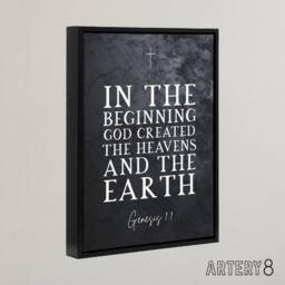 "Artery8 Genesis 1 GOD Created Heavens Earth Bible Quote Framed Canvas Art in Grey - Size: W12"" x H16""" - thumbnail 2