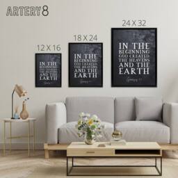"Artery8 Genesis 1 GOD Created Heavens Earth Bible Quote Framed Canvas Art in Grey - Size: W12"" x H16""" - thumbnail 4