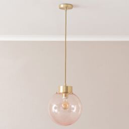 ValueLights Frenchie Pink Glass Globe Brushed Gold Capped Ceiling Pendant Light with Bulb in Pale Pink - thumbnail 3
