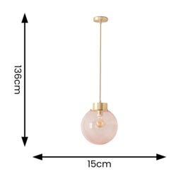 ValueLights Frenchie Pink Glass Globe Brushed Gold Capped Ceiling Pendant Light with Bulb in Pale Pink - thumbnail 4