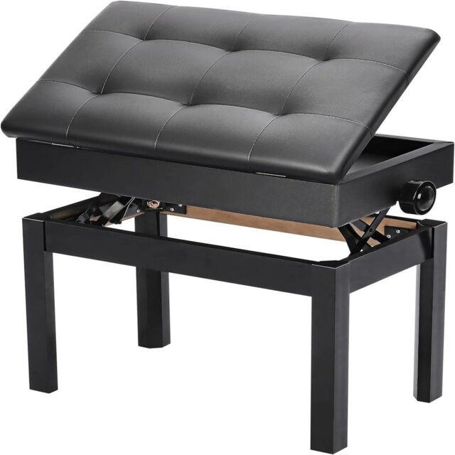 Hinsinc Piano Stool Height Adjustable Wooden Stool Keyboard Cushion Seat in Black - image 1