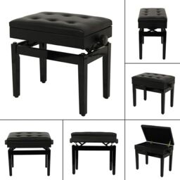 Hinsinc Piano Stool Height Adjustable Wooden Stool Keyboard Cushion Seat in Black - thumbnail 4