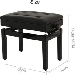 Hinsinc Piano Stool Height Adjustable Wooden Stool Keyboard Cushion Seat in Black - thumbnail 2