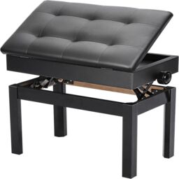 Hinsinc Piano Stool Height Adjustable Wooden Stool Keyboard Cushion Seat in Black - thumbnail 1