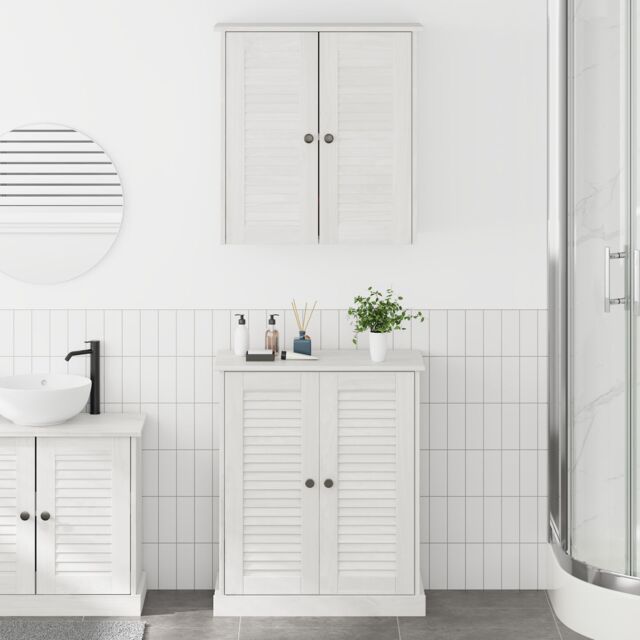 Berkfield Home Bathroom Furniture Set with Shelf with Storage with Door 2 pcs Brown Solid wood pine - image 1
