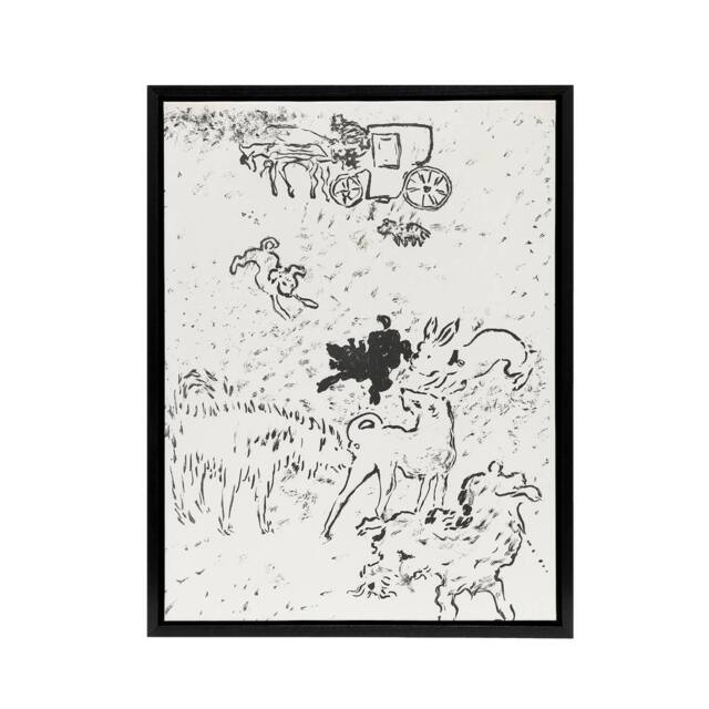 "Artery8 The Dogs Art Nouveau Drawing Pierre Bonnard Black Framed Canvas Art in White - Size: W12"" x H16""" - image 1