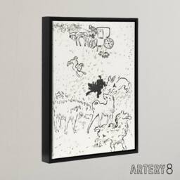 "Artery8 The Dogs Art Nouveau Drawing Pierre Bonnard Black Framed Canvas Art in White - Size: W12"" x H16""" - thumbnail 2