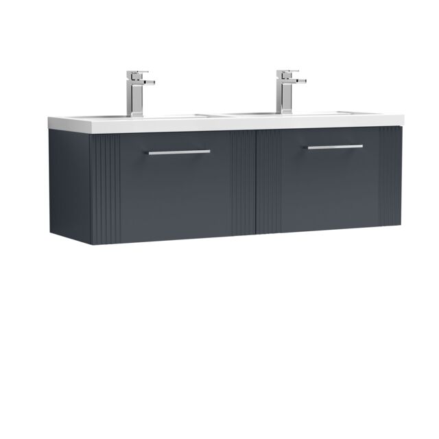 Balterley Wall Hung 2 Drawers Vanity Unit - Double Basin 1200mm, Satin Dark Grey - image 1