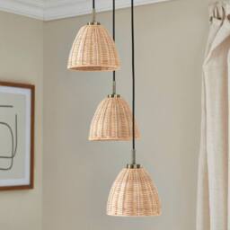 First Choice Lighting Celie - Rattan & Antique Brass Details 3 Light Cluster Pendant in Bronze - thumbnail 3