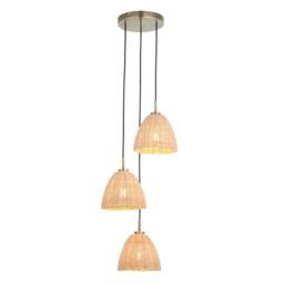 First Choice Lighting Celie - Rattan & Antique Brass Details 3 Light Cluster Pendant in Bronze - thumbnail 1