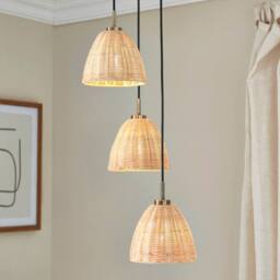 First Choice Lighting Celie - Rattan & Antique Brass Details 3 Light Cluster Pendant in Bronze - thumbnail 4