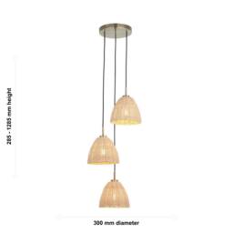 First Choice Lighting Celie - Rattan & Antique Brass Details 3 Light Cluster Pendant in Bronze - thumbnail 9