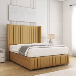 "BSSPOKE Luna Plush Velvet Divan Bed 54"" Headboard & No Mattress No Drawers in Mustard - Size: Small Double" - thumbnail 2