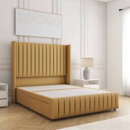 "BSSPOKE Luna Plush Velvet Divan Bed 54"" Headboard & No Mattress No Drawers in Mustard - Size: Small Double" - thumbnail 1