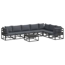 Berkfield Home Garden Sofa Set with Cushion with Pillow 8 pcs Black Aluminium - thumbnail 1
