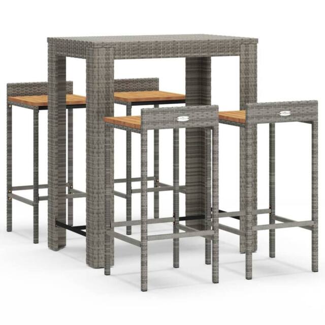 Berkfield Home 5 Piece Garden Bar Set Grey Poly Rattan&Solid Wood Acacia - image 1