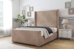 "Sloomy Devonshire Naples Frame-Mattress-50"" Upholstered Wingback Headboard in Light Brown - Size: Small Double" - thumbnail 2