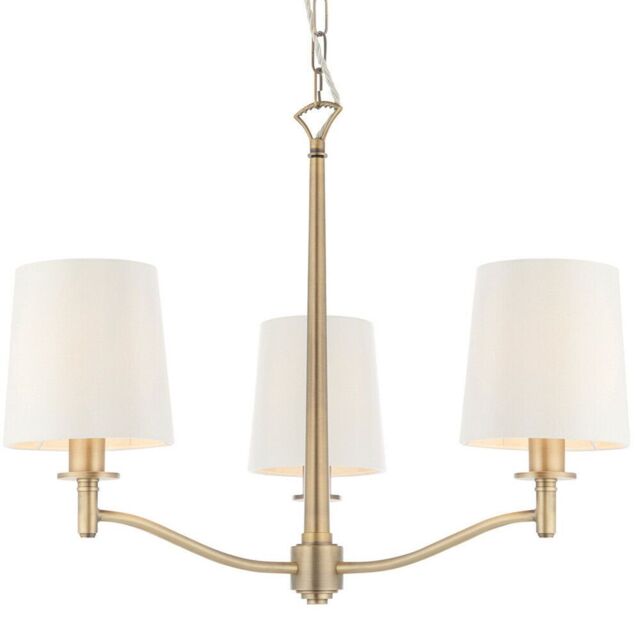 Loops Multi Light Ceiling Pendant 3 Bulb ANTIQUE BRASS & WHITE Chandelier Lamp Shade - image 1