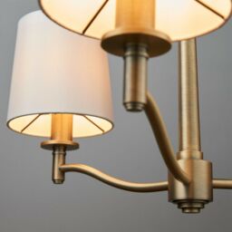 Loops Multi Light Ceiling Pendant 3 Bulb ANTIQUE BRASS & WHITE Chandelier Lamp Shade - thumbnail 4
