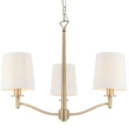Loops Multi Light Ceiling Pendant 3 Bulb ANTIQUE BRASS & WHITE Chandelier Lamp Shade - thumbnail 1