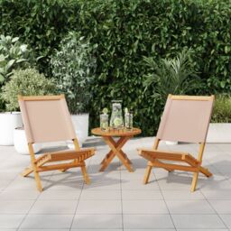 Berkfield Home Garden Chairs 2 pcs Taupe Solid Wood Acacia & Fabric - thumbnail 2