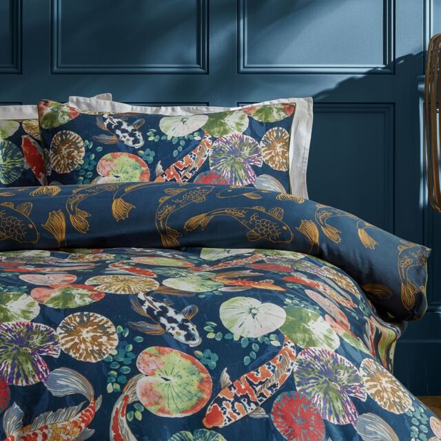 Paoletti Koi Pond Reversible Pillowcase Pair in Blue - Size: Standard Pillow Case - image 1