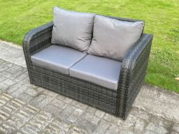 Fimous 6 Seater Dark Grey PE Rattan Garden Furniture Set Love Sofa 2 Seater Sofa Set Outdoor Rectangular Dining Table - thumbnail 3
