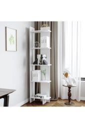 Living and Home 5 Tier Regin Wood Corner Bookcase in White - thumbnail 2