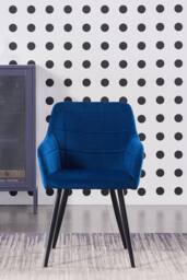 Life Interiors Set of 6 Camden Modern Velvet Dining Chairs with Armrests, Quilted Design & Black Metal Legs in Blue - thumbnail 2