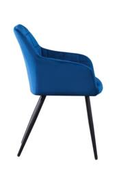 Life Interiors Set of 6 Camden Modern Velvet Dining Chairs with Armrests, Quilted Design & Black Metal Legs in Blue - thumbnail 3
