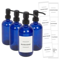 Harbour Housewares Glass Soap Dispensers with Labels - Pack of 4 in Blue