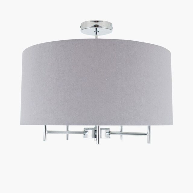 Ruma Large Linen Ceiling Pendant Light With Drum Lampshade in Grey - image 1