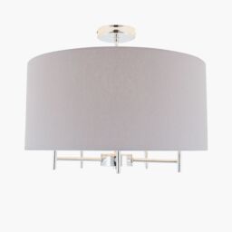 Ruma Large Linen Ceiling Pendant Light With Drum Lampshade in Grey - thumbnail 2