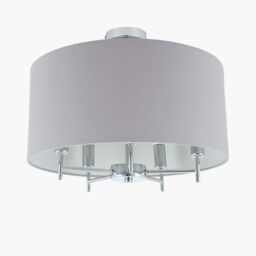 Ruma Large Linen Ceiling Pendant Light With Drum Lampshade in Grey - thumbnail 3