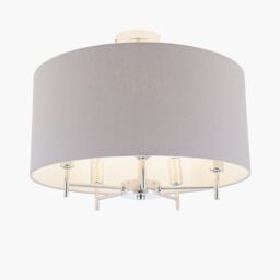 Ruma Large Linen Ceiling Pendant Light With Drum Lampshade in Grey - thumbnail 4