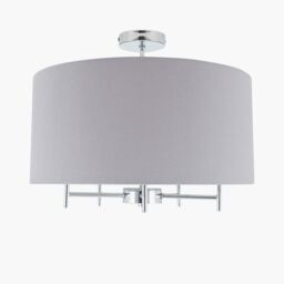 Ruma Large Linen Ceiling Pendant Light With Drum Lampshade in Grey