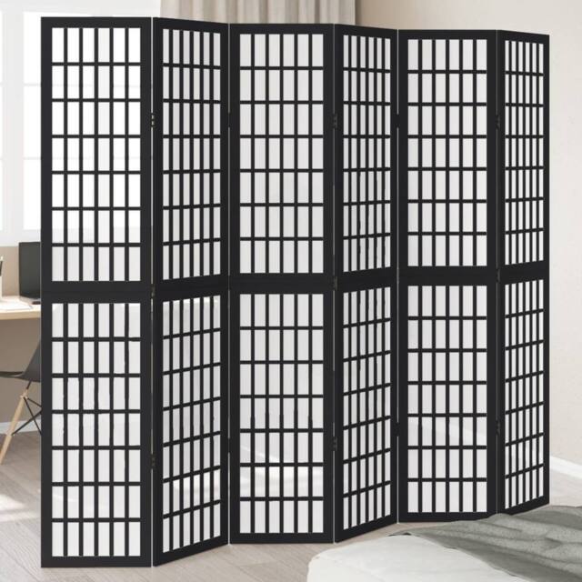 Berkfield Home Room Divider 6 Panels Black Solid Wood Paulownia - image 1