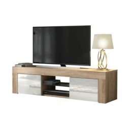Creative Furniture TV Unit 130cm Modern - Oak with High Gloss White Doors in Light Oak - thumbnail 3