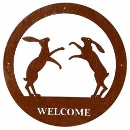 Poppyforge Boxing Hare Welcome Wall Art, Small, Steel - W29.5 x H29.5 cm - BM/RtR in Brown - thumbnail 2