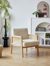 Nordlys Scandinavian Lounge Armchair with Wooden Frame & Caning in White - thumbnail 3
