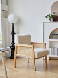 Nordlys Scandinavian Lounge Armchair with Wooden Frame & Caning in White - thumbnail 6