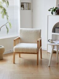 Nordlys Scandinavian Lounge Armchair with Wooden Frame & Caning in White - thumbnail 2