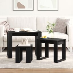 Berkfield Home 3-Piece Nesting Tables in Black Oak Fast Engineering Wood - thumbnail 4