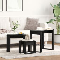 Berkfield Home 3-Piece Nesting Tables in Black Oak Fast Engineering Wood - thumbnail 1