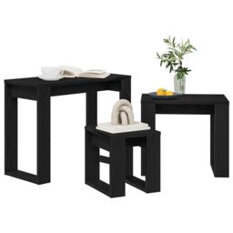 Berkfield Home 3-Piece Nesting Tables in Black Oak Fast Engineering Wood - thumbnail 3