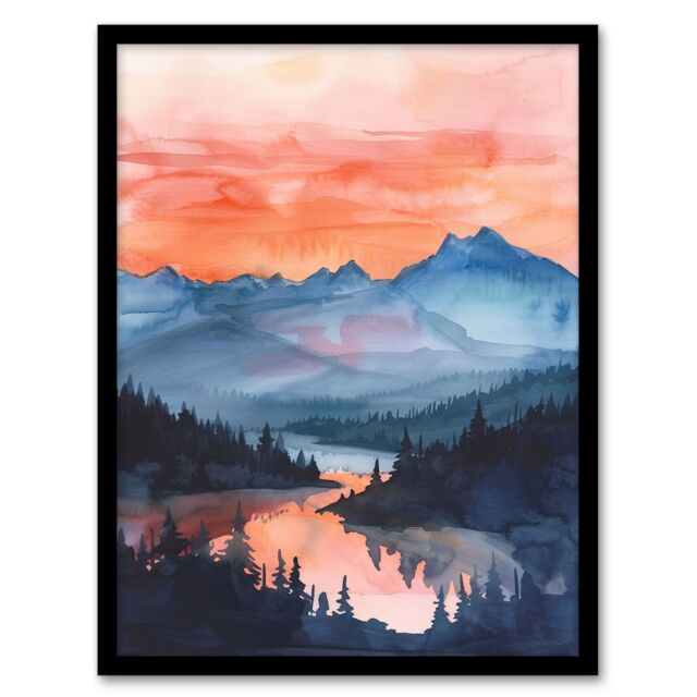 "Artery8 Maroon Bells Tranquil Sunset Mountain Landscape Framed Art Print in Blue - Size: W12"" x H16""" - image 1