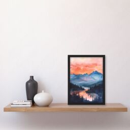 "Artery8 Maroon Bells Tranquil Sunset Mountain Landscape Framed Art Print in Blue - Size: W12"" x H16""" - thumbnail 4