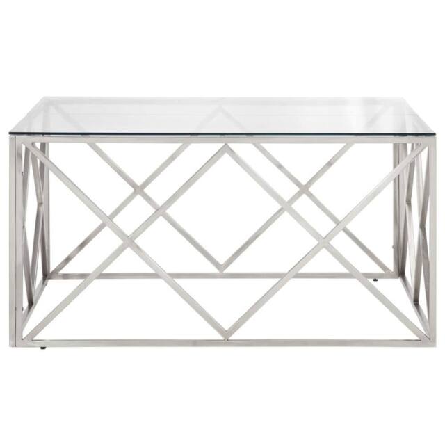 Berkfield Home Modern Coffee Table Silver Stainless Steel & Tempered Glass - image 1